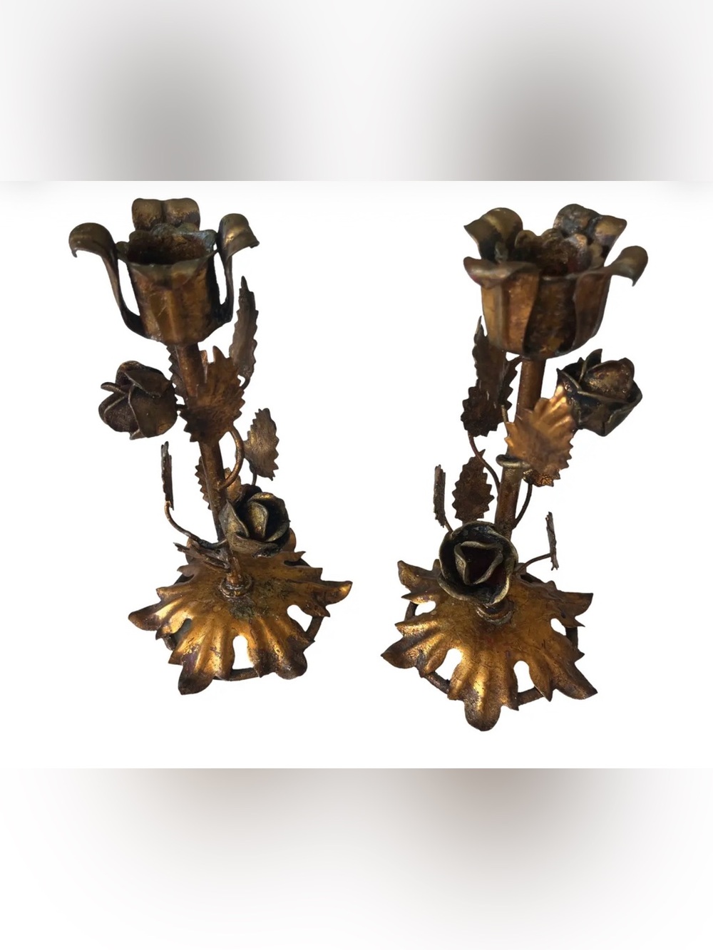 Antique Italian Gilded Gold Candlestick Pair